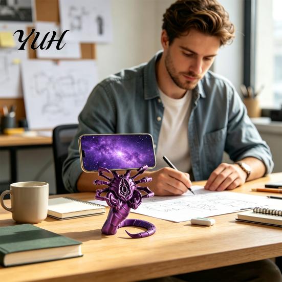Sci-fi Desktop Ornament 3D Printed Sci-Fi Horror Phone Holder, Novelty Stable Smartphone Stand, Unique Stand for Desk Compact Collectible Video Calls