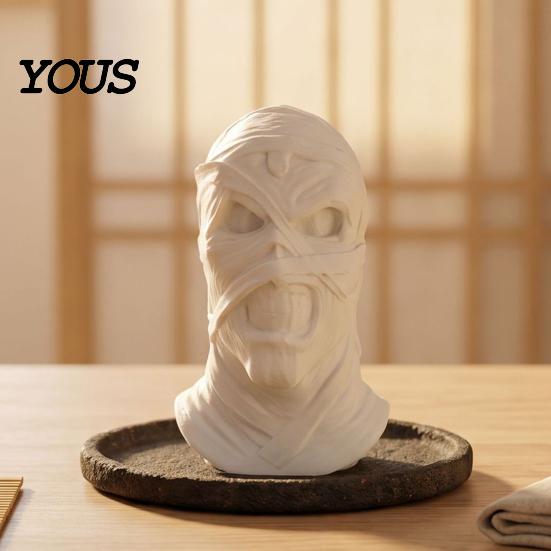 PLA Mummy Figure 3D Printed Figurine, Spooky Evil Head Statue, Halloween Desktop Decoration for Ornament Home, Living Room, Office Table Shelf