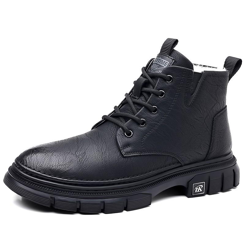 Mens Winter Warm Martin Boots With Wool Lining Thick Sole Anti-Slip Work Style British Fashion Mid-Calf