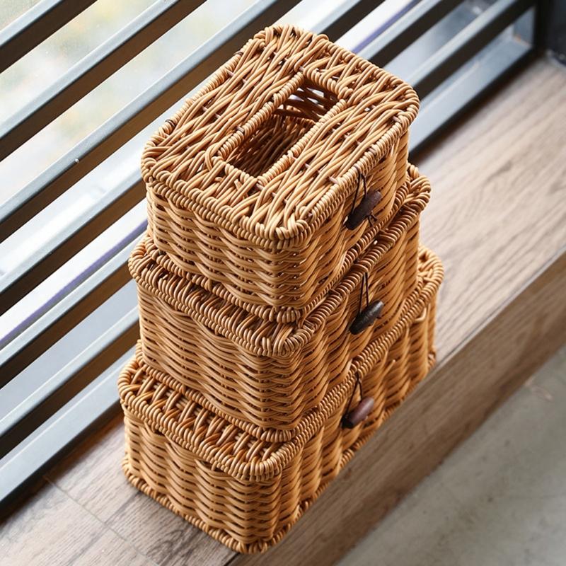 Tissue Dispenser Decorative Rattan Napkin Holder Easy Install Paper Towel Container for Living Room Bedroom Decoration