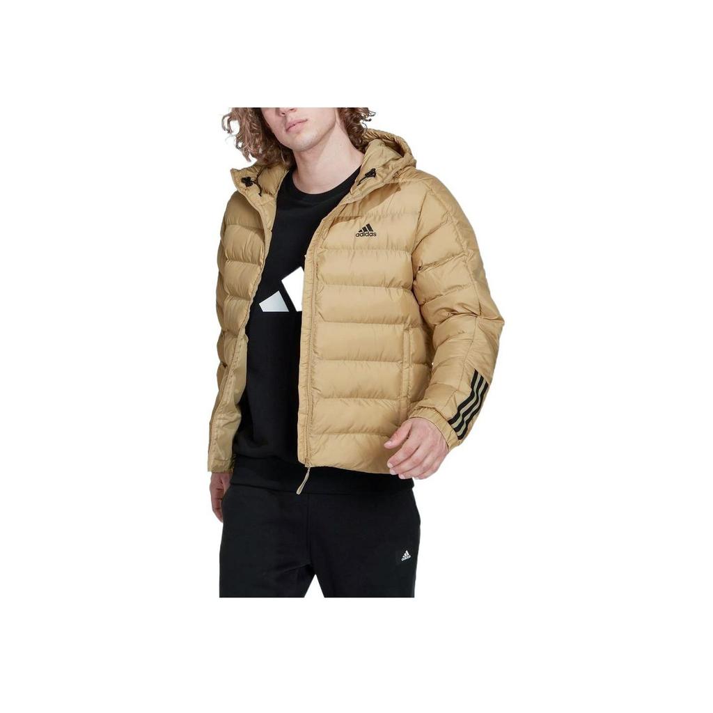 Adidas Logo Print Classic Three Stripes Detail Hooded Cotton Jacket Men Jacket Khaki GT1676