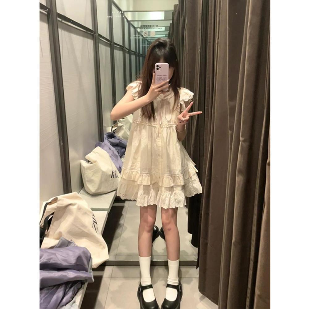 Small Sweet Small Flying Sleeve Dress Beautiful Sleeveless Vest Skirt Flying Flying Sleeve Milk Sweet Girl Skirt