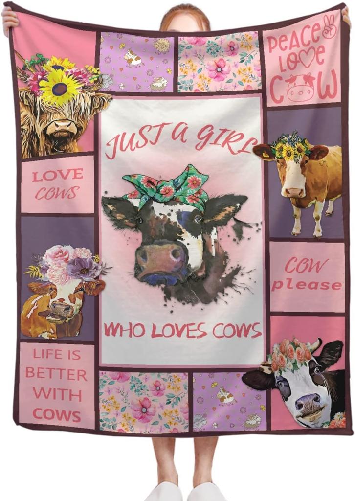 Cow Blanket, Just A Girl Who Loves Cows Throw Blanket, 30 x 40 Inch Throw Lightweight Super Soft Cozy Blankets for Couch Bed Sof