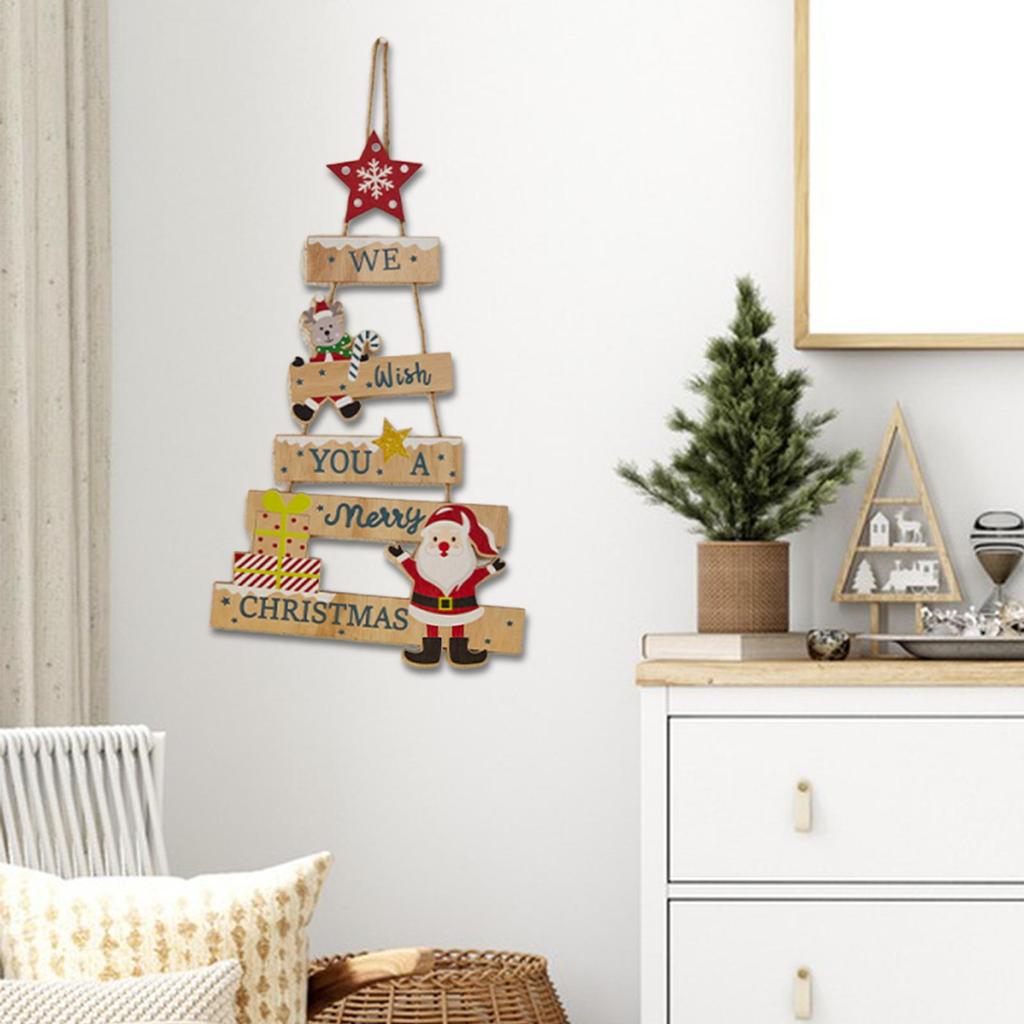 Festive Christmas Wooden Hanging Sign Merry Christmas Wall Ornament Decorative Plaque for House Ornaments Room Decor