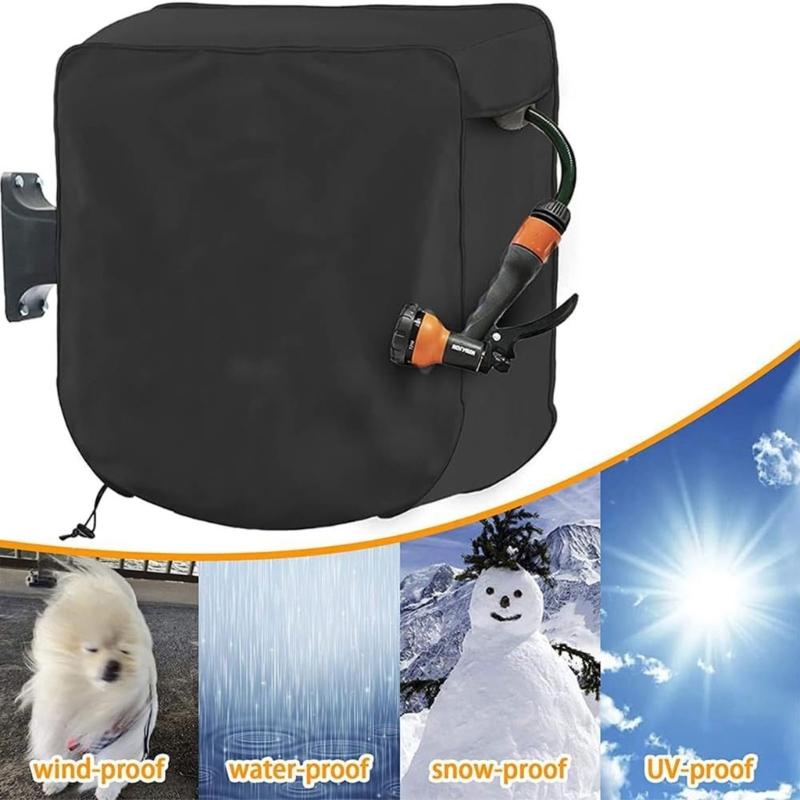 Hose Reel Cart Cover Black Waterproof Standing Water Hose Reel Protective Cover Furniture Replacement for Outdoor