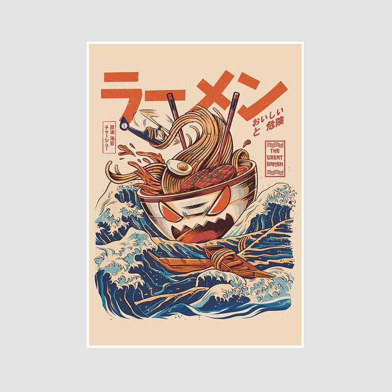 Japanese Food Guide Retro Posters Funny Noodles Poster Mural Wall Art Prints White Paper Art Painting Room Decoration Pictures Home Decor
