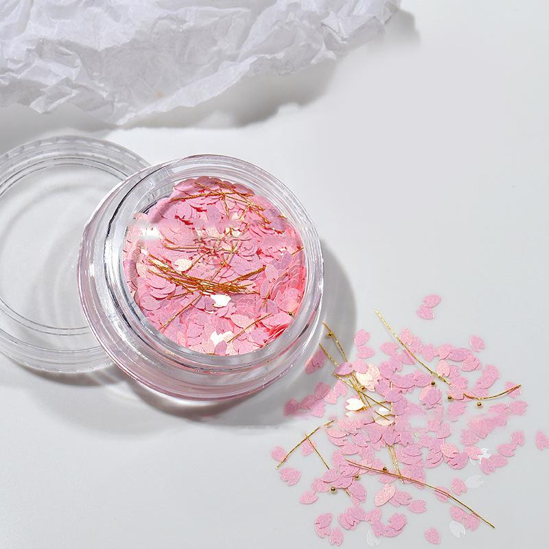 

1 коробка лепестков цветов сакуры для ногтей 3D кусочки вишневых цветов золотые стальные бусины украшения для ногтей весенний маникюр блестки