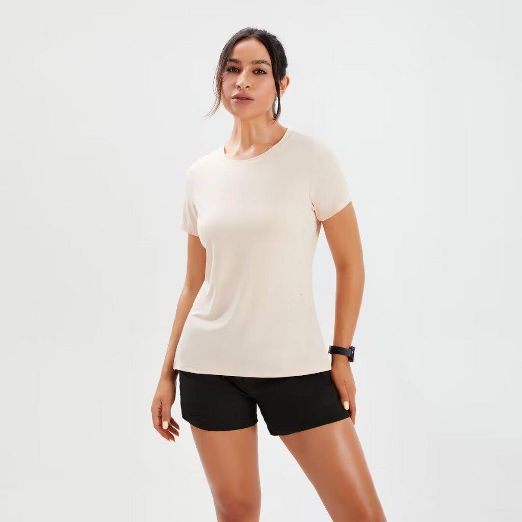 LU Fitness Women's Quick-Dry Short-Sleeve Shirt – Breathable Running, Yoga, Pilates Training Top