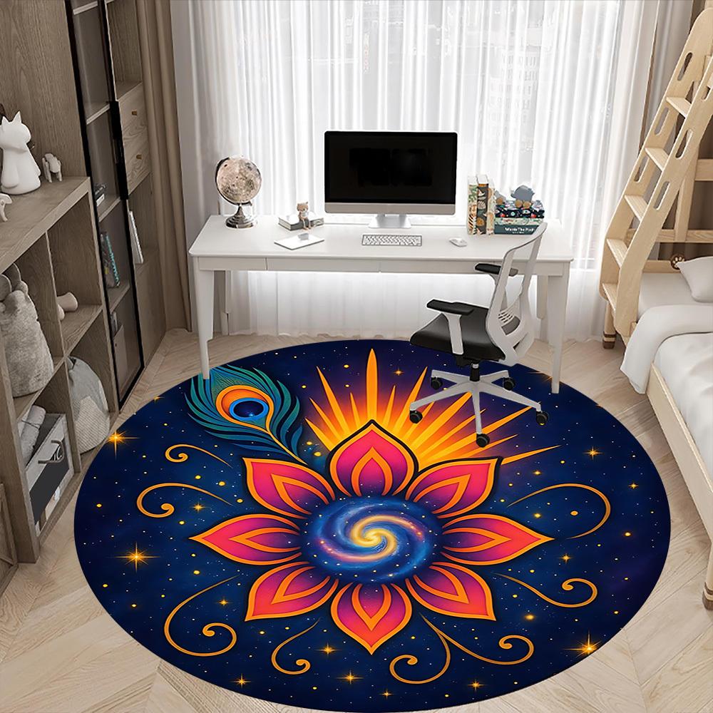 1pc Cosmic Lotus Mandala Carpet for Office Non-Slip, Round Carpet, Soft & Comfortable, Carpet for Office, Lightweight Round Floor Mat