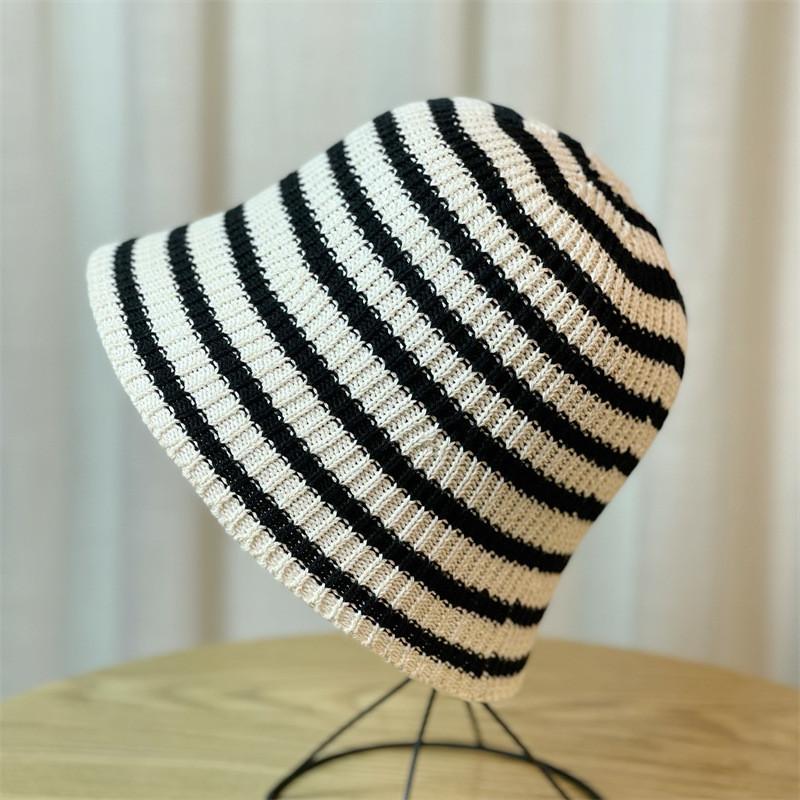 

Korean Style Foldable Fisherman Hat For Women Fashionable Versatile Striped Sunshade Cap бежевий
