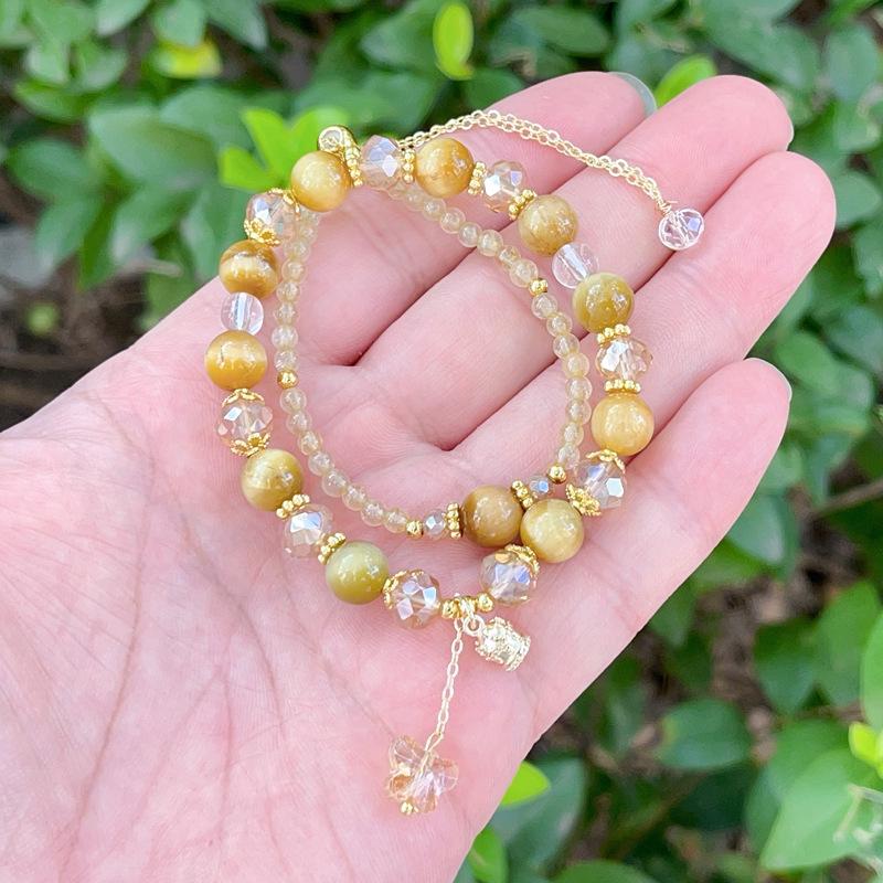 Exquisite Double-Strand Golden Tiger Eye & Rutilated Quartz Bracelet for Women - Wear Solo as Beaded Bracelet or Bangle
