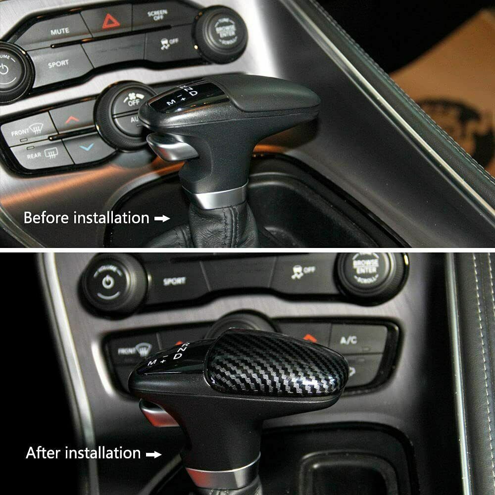 Gear Shift Knob Cover Sticker Head Trim for Dodge Challenger 2015+ Carbon Fiber