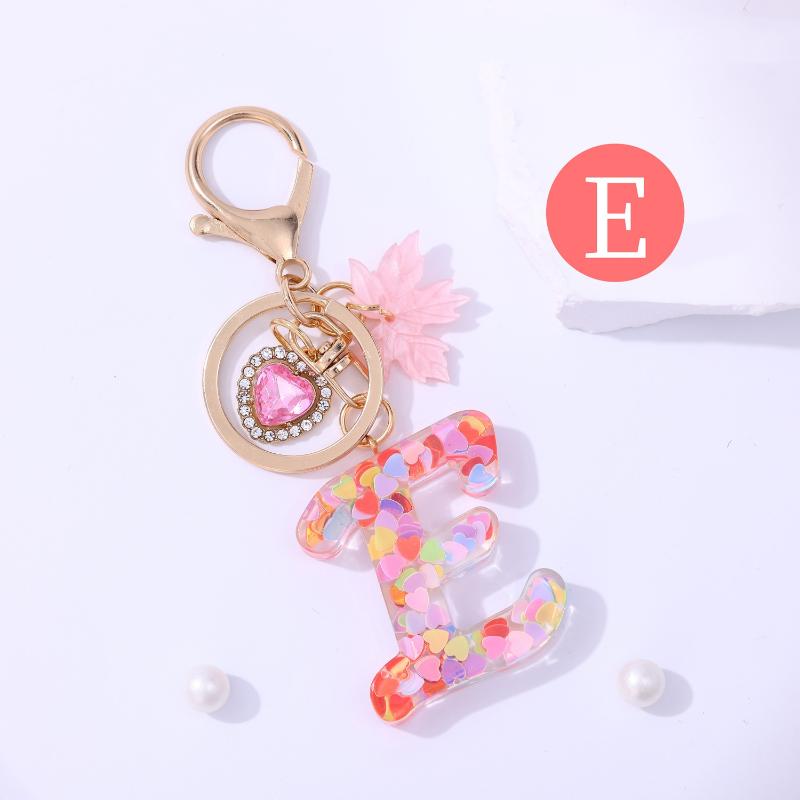 Fashion Pink A To Z Letter Keychain 26 Initials Alphabet Heart Pendant Car Keyring Backpack Hanging Decoration Couple Gift