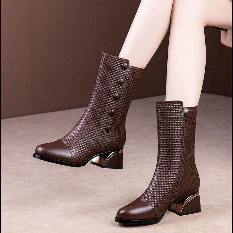 

Плюшевые женские ботинки Массивные челси Высокие ботинки Женские Новая обувь на высоком каблуке Дизайнерские Сексуальные женские ботильоны 38 коричневый