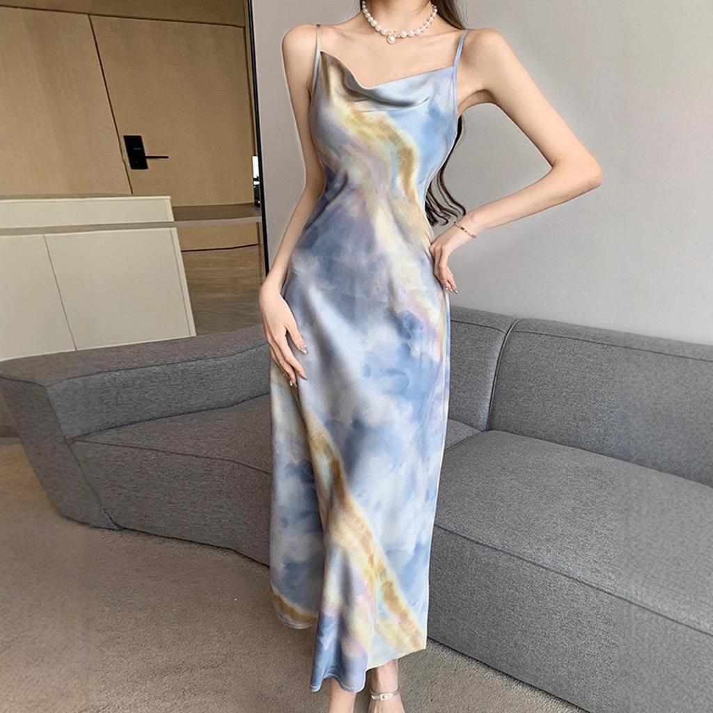 Retro Floral Sleeveless Beach Dress - Slim Fit, Versatile Vacation Style