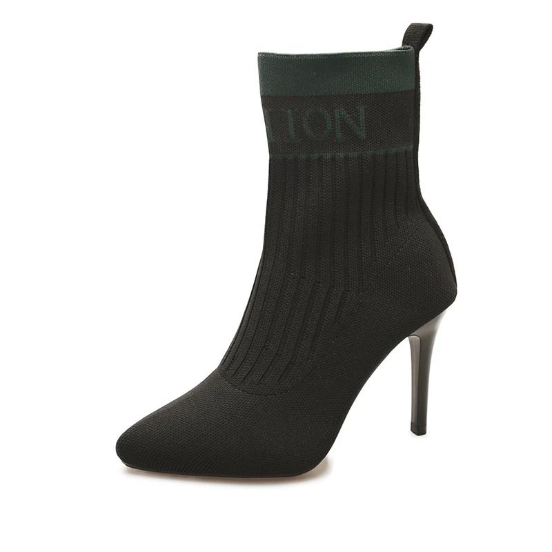 

Fashion Women s Fashion Slim Heel Single Boots Autumn New Pointed Knitted Mesh Fabric Anti-slip Wear-resistant High Heels 41 чёрный