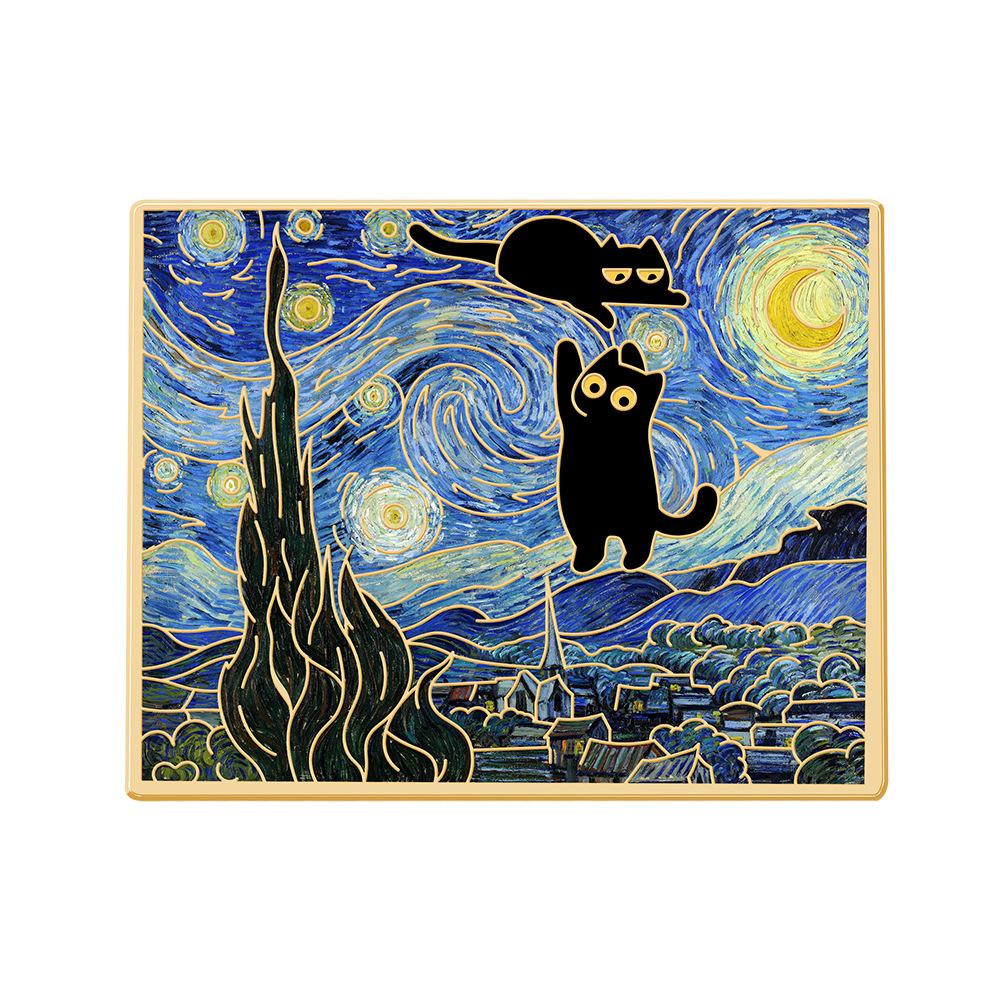 Van Gogh Famous Painting Starry Sky Series Badge Creative Cute Black Cat Landscape Oil Painting Metal Brooch Student Bag Decoration