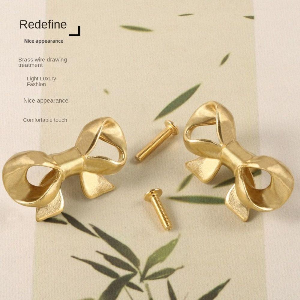 Retro Bow Tie Brass Handle Gold Color Wardrobe Drawer Pulls Creative Cabinet Door Knobs  Cupboard