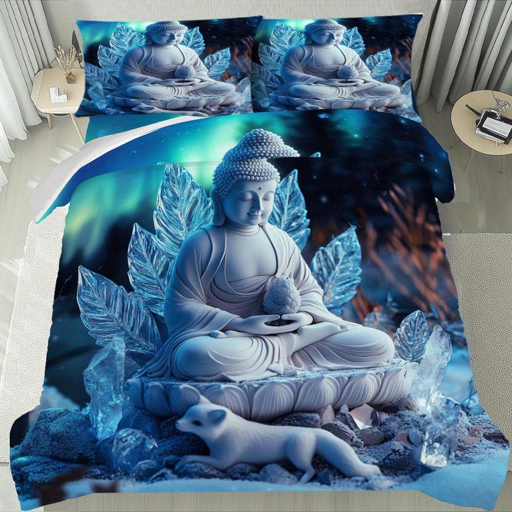 

Lifesmells 2/3Pcs Buddha Ice Leaves Pattern Duvet Cover Set Tranquil Winter Scene Bed Cover Set Elegant Bedding Set Duvet Cover Set&EU Single(135x200cm)