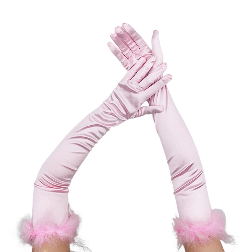 

Изящные длинные перчатки с манжетами и перьями, подходящие для праздничных мероприятий розовый