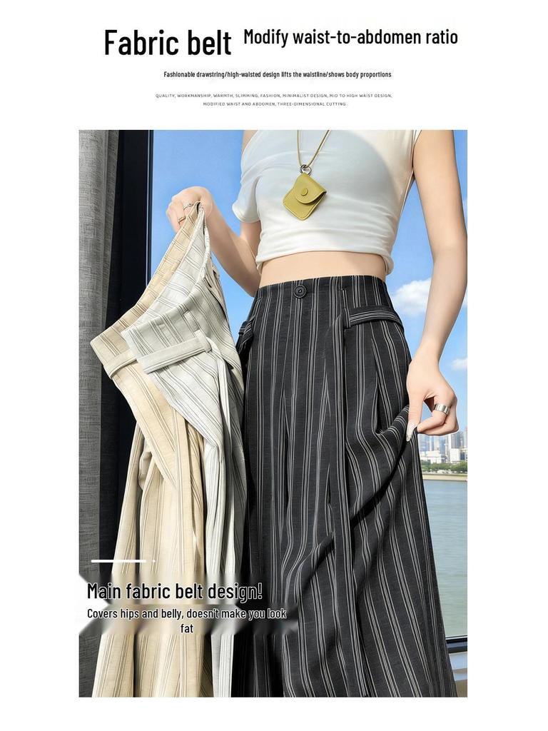 Women's Summer High-Waisted Retro Striped Wide-Leg Pants