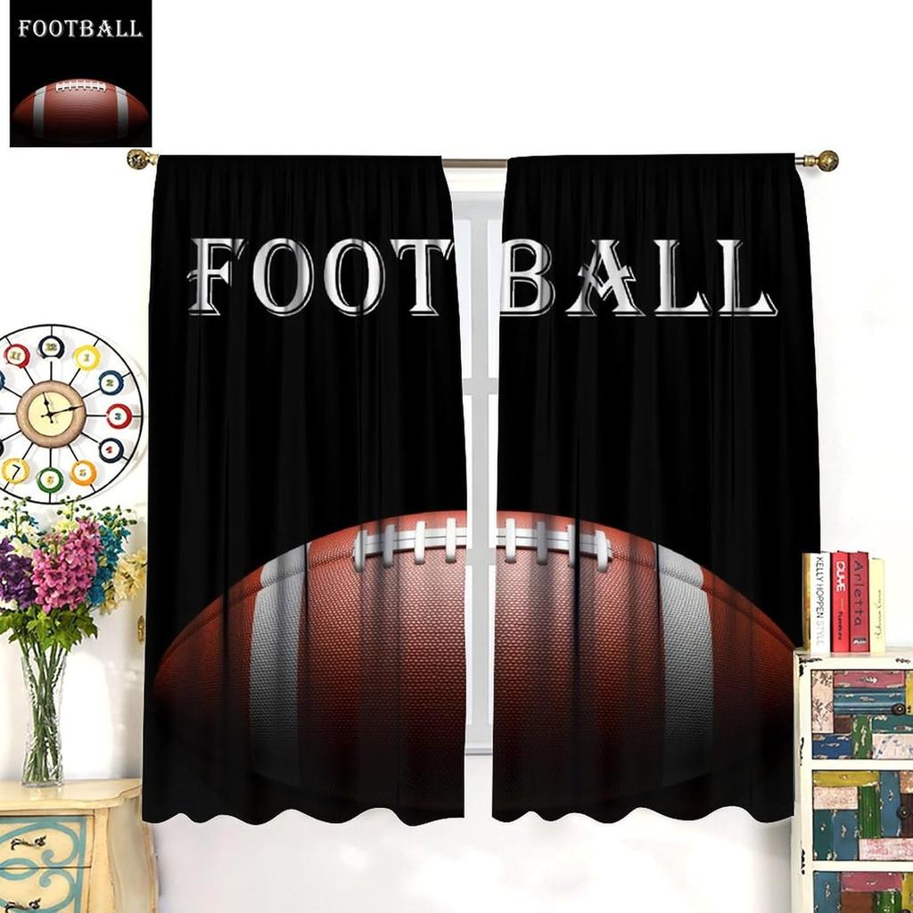 Room Darkening American Football Curtains Men Teens Cool Ball Sporty Theme Art Printed Window Drapes Kids Boys Bedroom Living Curtain Polyester
