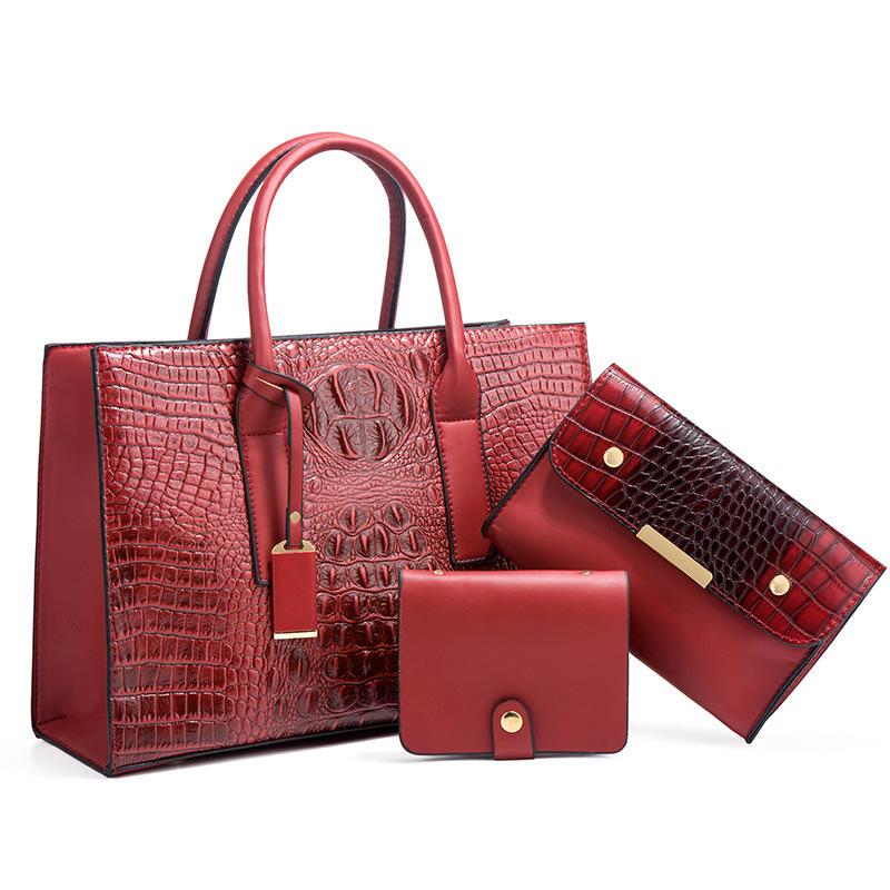 Crocodile Pattern Portable Women'S Bag Trendy Fashion Shoulder Bag Large Capacity Three-Piece Set Mother And Child Bag