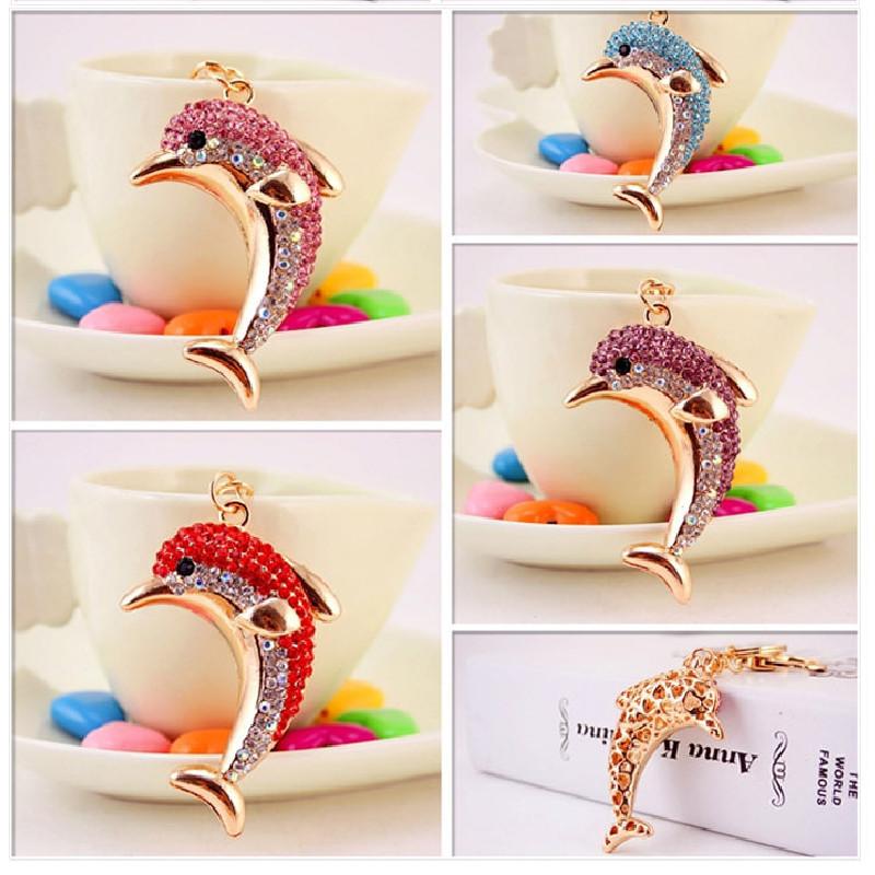 Sparkling Alloy Rhinestone Dolphin Car Keychain Ocean Charm Modern Simple Style