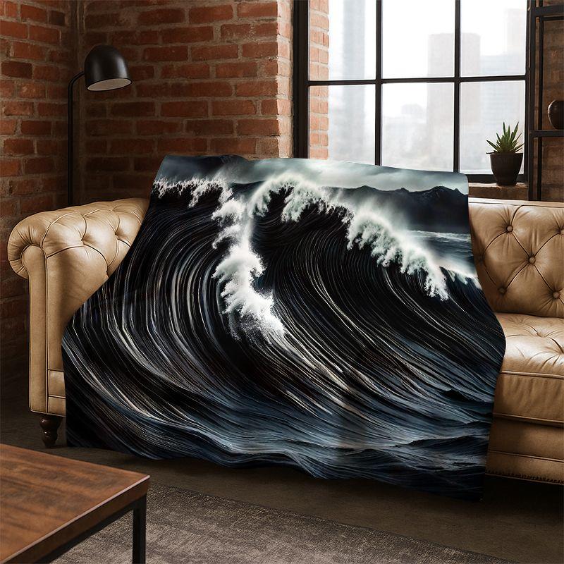 Blaue Meereswellen Landschaft Flanelldecke Weiche Warme Überwurfdecke für Schlafzimmer Wohnzimmer Bett Reise Camping Picknick Geschenk Kinder