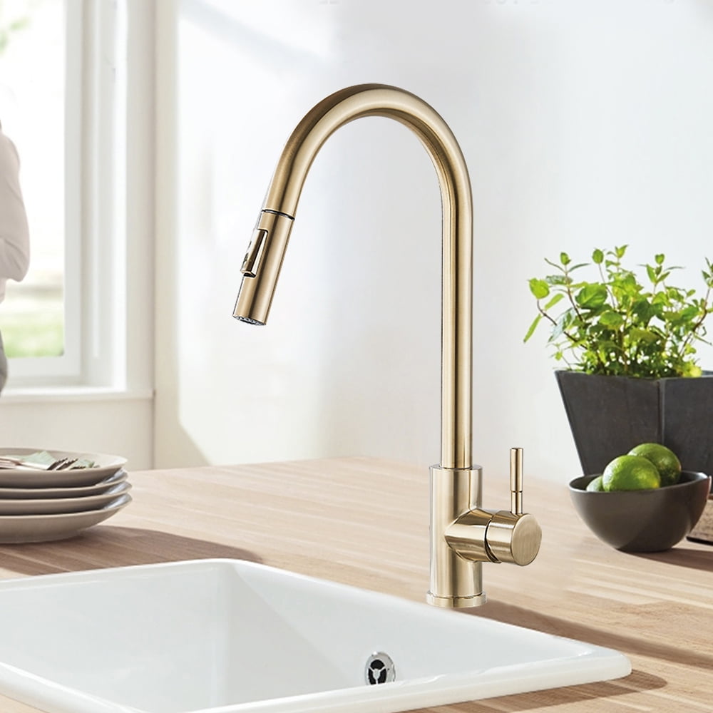 Brushed Gold Kitchen Faucet with Pull Out Sprayer