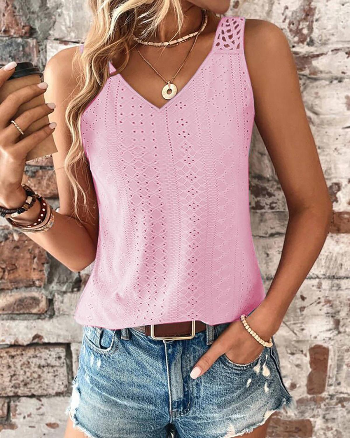 

Летняя женская майка без рукавов с V-образным вырезом и однотонным цветным вырезом XXL розовый