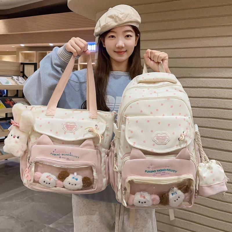 Cute Star Cat Junior High School Student Schoolbag Large Capacity High School Student Backpack Small Fresh Girl Pain Bag Baby Bag