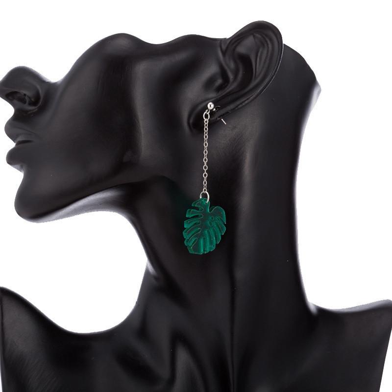 Stylish Oversized Green Leaf Earrings Trendy Minimalist Jewelry For Women