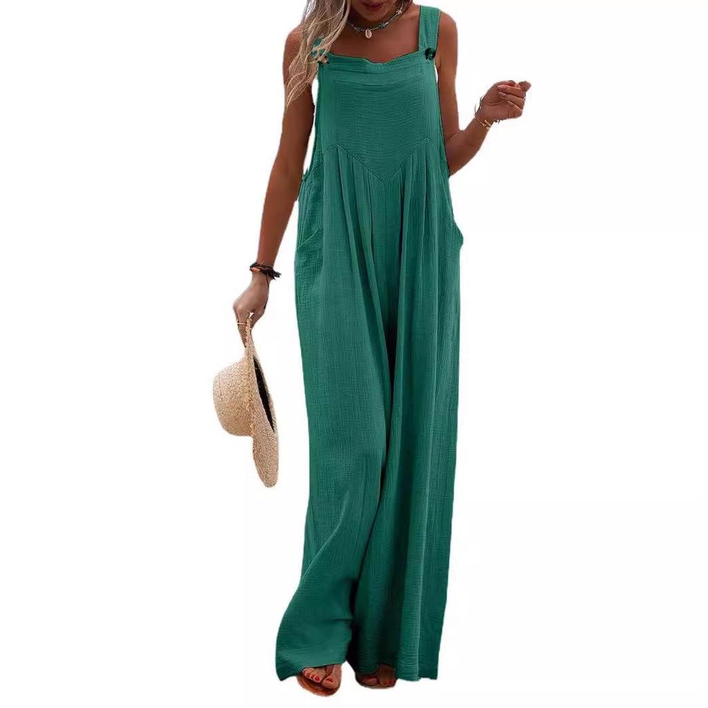 2024 Women's Ethnic Style Sleeveless Wide-Leg Button Jumpsuit