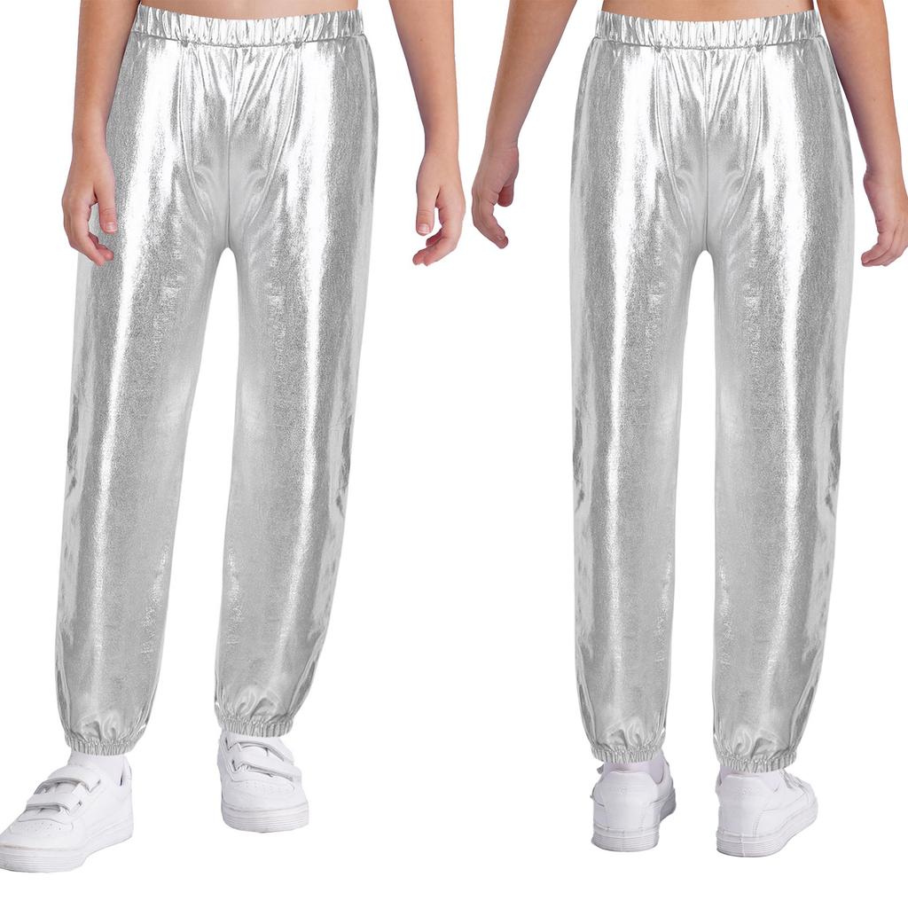 Kinder Mädchen Shiny Metallic Dance Hosen Elastische Hohe Taille Hip Hop Hosen Streetwear Dancewear