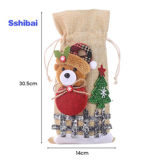 Christmas Wine Bottle Bag with Drawstring Santa Claus Reindeer Snowman Bear Burlap Wine Bottle Gift Bag Cover Christmas Holiday Wine Bottle Decoration