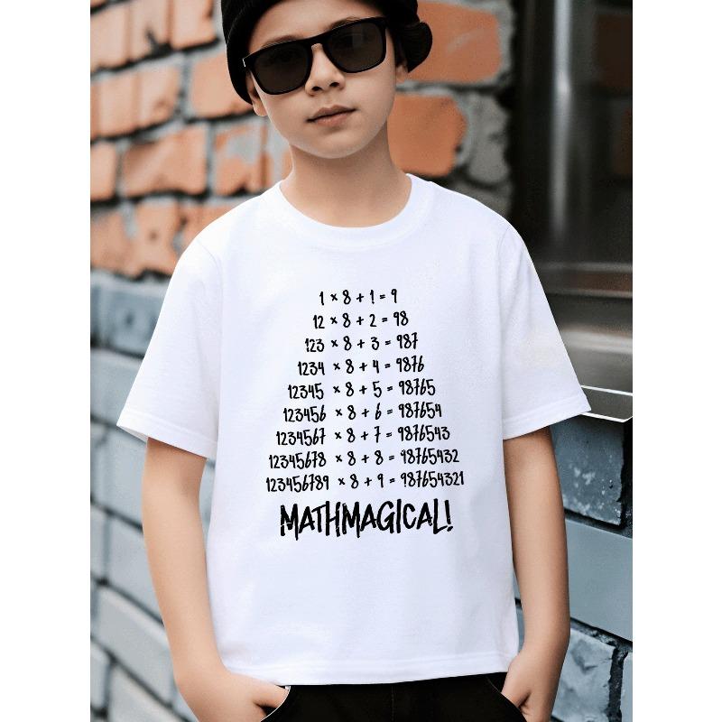 Boys Math Equation Graphic Regular Fit Casual Summer Short Sleeve T-Shirt 110 белый