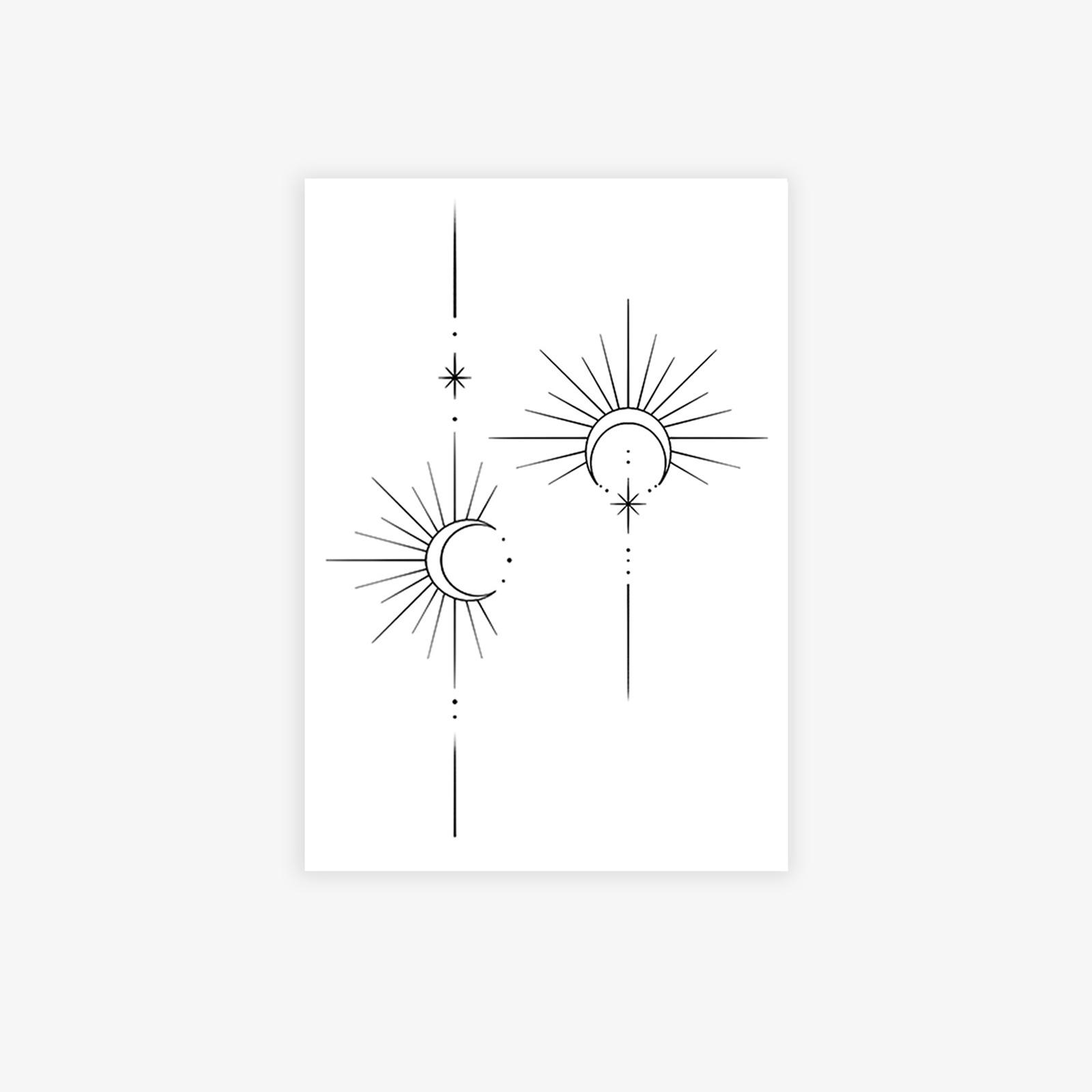 Small Fresh Moon Line Totem Tattoo Sticker High-End Sense Niche Simple Arm Tattoo Sticker 7*10
