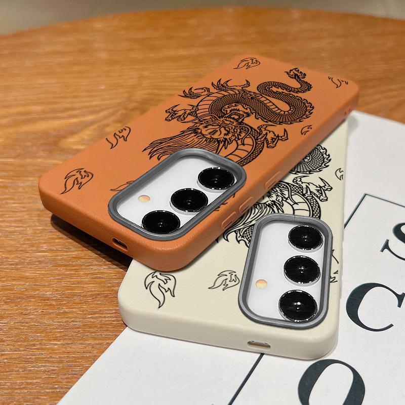 Cool Dragon Pattern Soft TPU Case For Samsung S25 S24 FE S23 Ultra S22 A56 A16 A55 A36 A35 Leather Texture Matte Shockproof Slim Cover