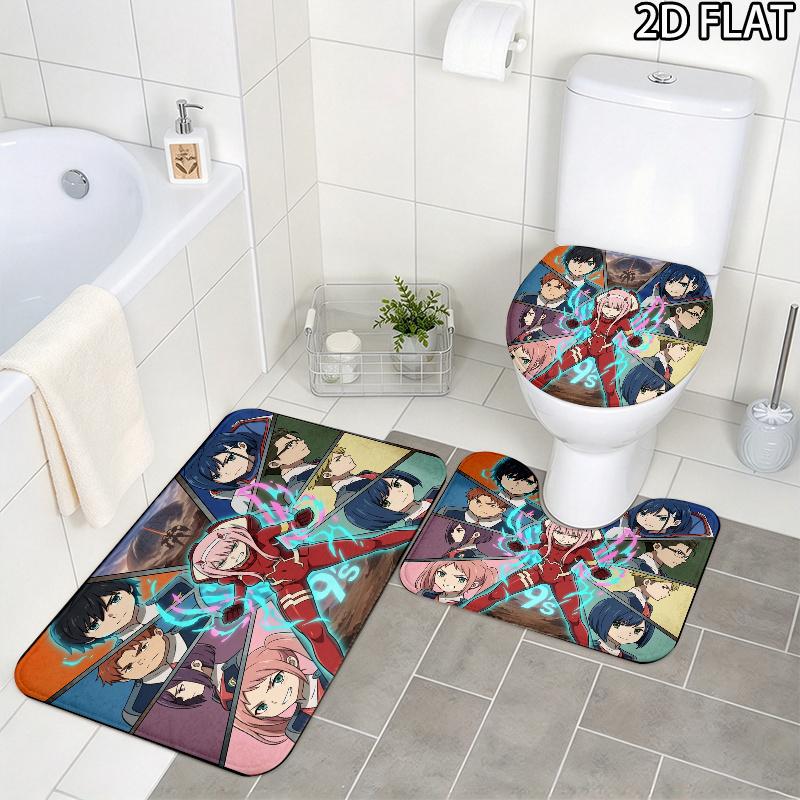 Franxx 3Pcs Flannel Toilet Mat Set Bathroom Rug Bath Carpet Non Slip Home Decor Toilet 3 Pcs Bathroom Textile Set