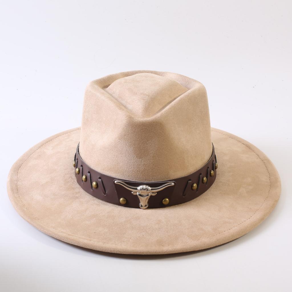 Beliebter europäischer und amerikanischer Stil Wildleder-Zylinderhut mit breiter Krempe, klassischer Mode-Western-Cowboyhut für Herren und Damen