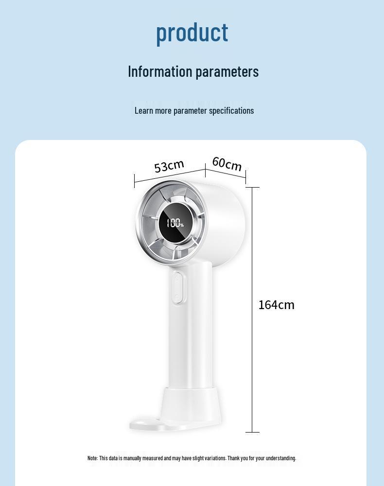2026 Turbocharged Handheld USB Rechargeable Fan with Stepless Speed Control and Large Airflow