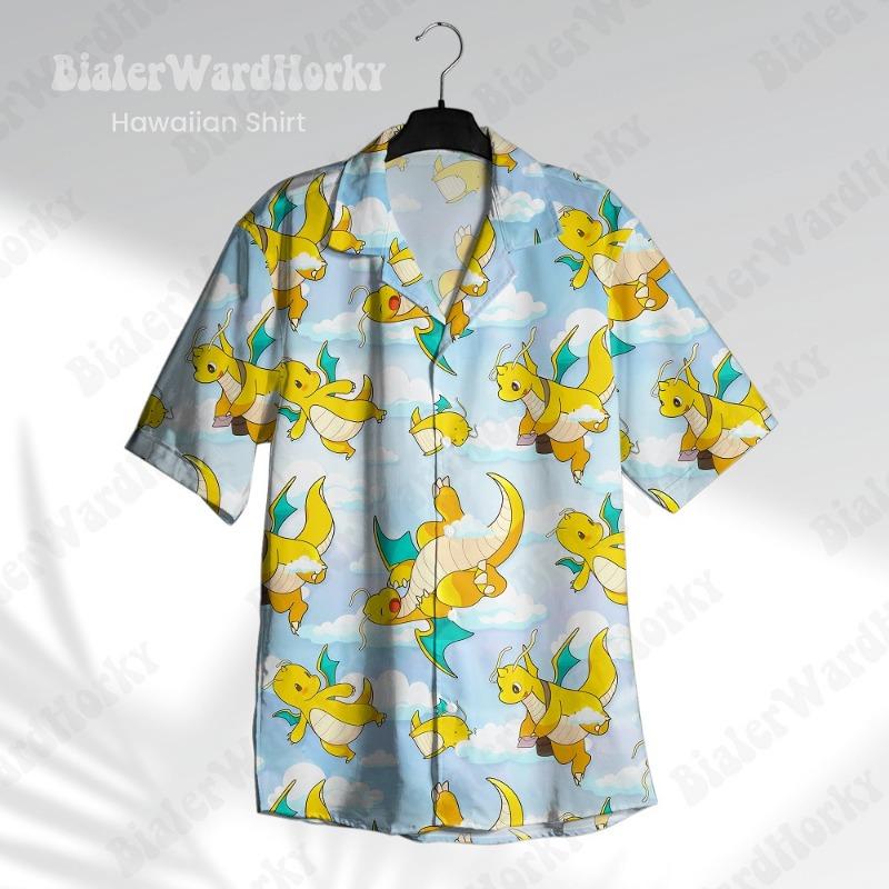 Hawaiian Summer Cute Cartoon Printed Shirts For Mens Short Sleeve Shirts Oversized Short-Sleeved Hip Hop Streetwear Men s Tops S
