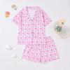 New Four Seasons Middle Children's Girls Pajamas Set Short Sleeve Shorts Cardigan Printed Kids Pajamas