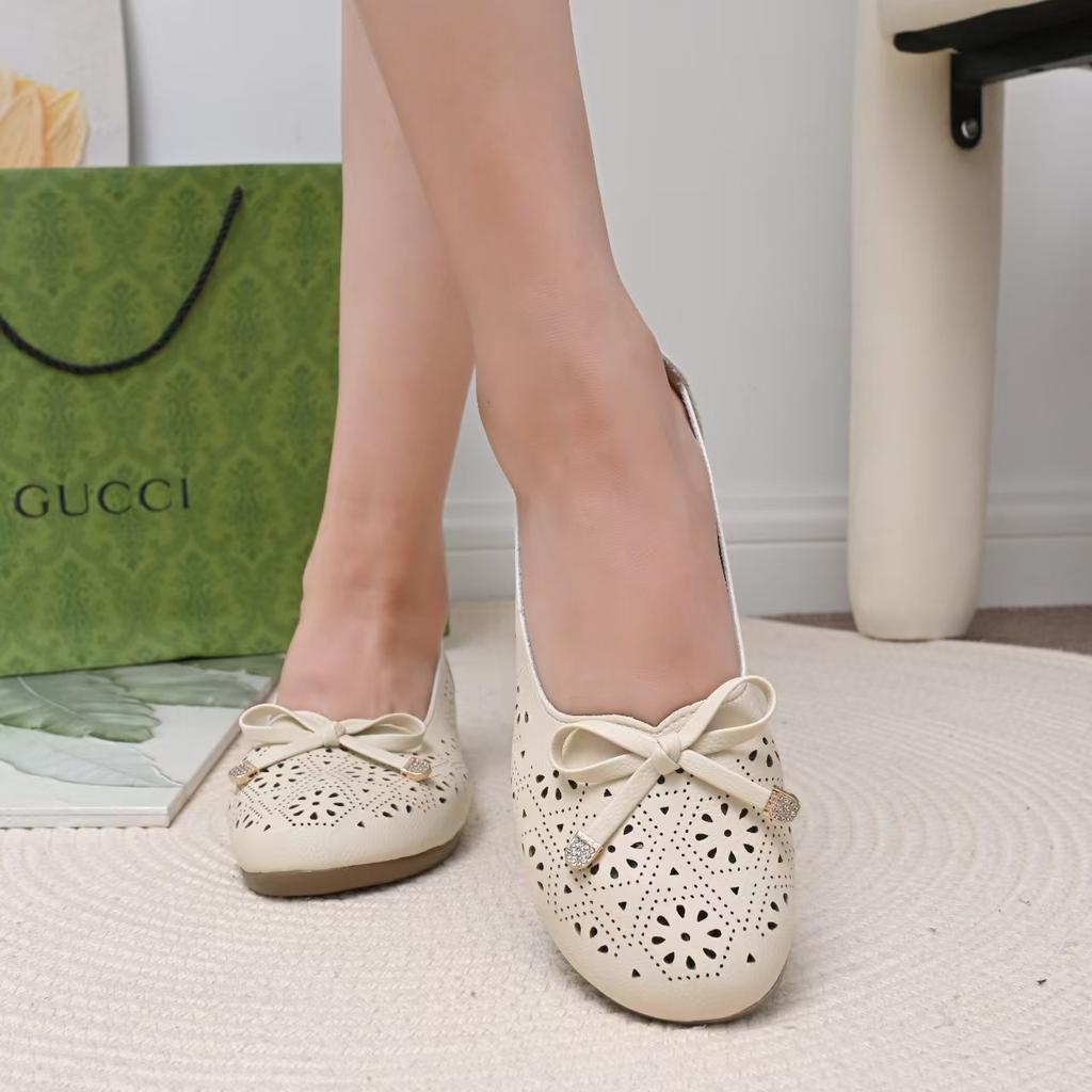 Mom shoes shallow mouth beef tendon soft sole new Doudou shoes flat bottom hollow lazy shoes round head bow breathable