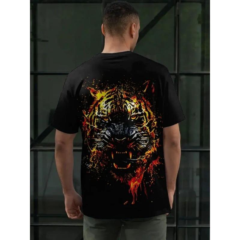3D Printed Cool Tiger T-Shirt for Men Fun Animal Pattern Tees Summer Street Short Sleeve Round Neck Tops Oversized T Shirts