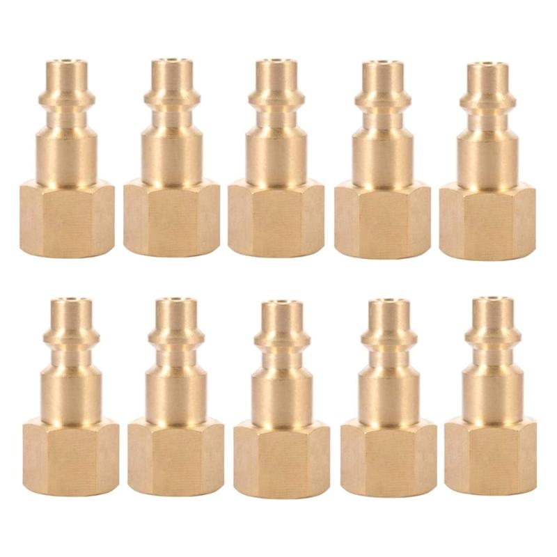 

10 Pcs 1/4inch NPT Female Brass Plug Connector Air Hose Quick-Connect Adapter Air Coupler and Plug Easy to Use 1