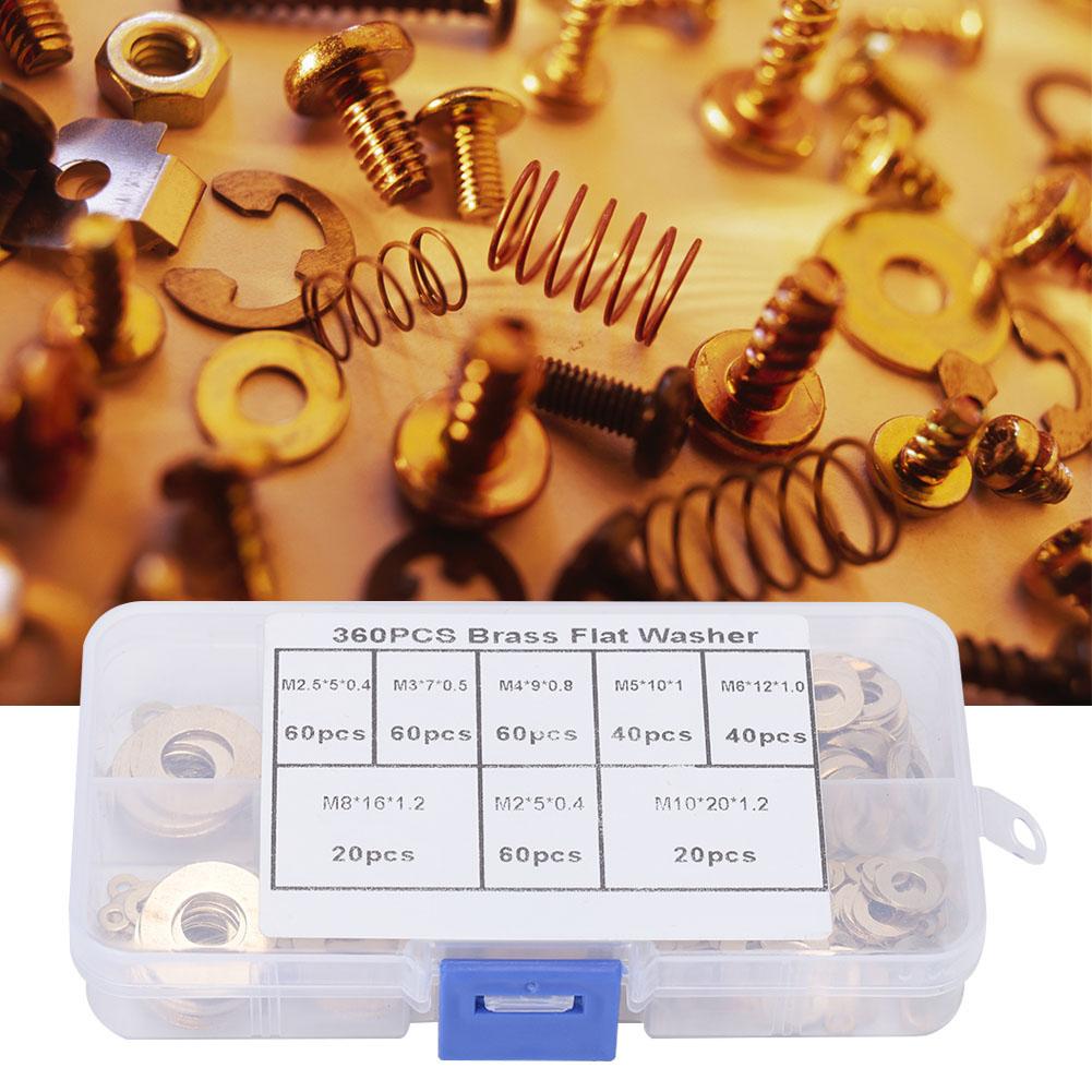 360pcs M2 M2.5 M3 M4 M5 M6 M8 M10 Brass Washer Metal Flat Gasket Ring Kit