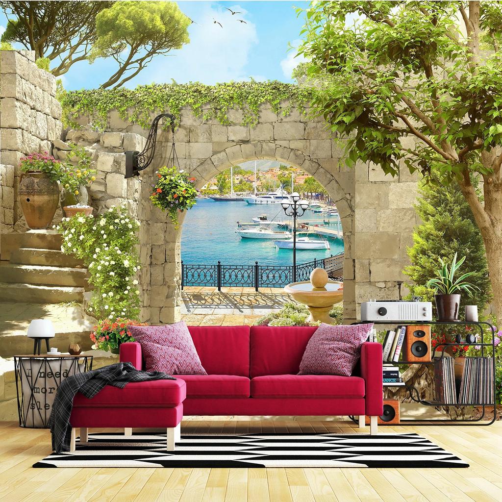 Europe Ancient Old City Castle Italy Photography Backdrop Tuscany Spring Floral Scenery Street Cafe Restaurant Party Decoration