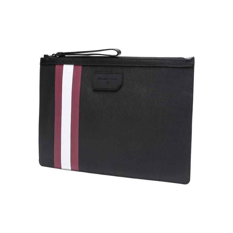 Bally Bollis Red And White Striped Portable Business Commuter PVC Clutch Men clutch Black BOLLIS-LARGE-OF-36